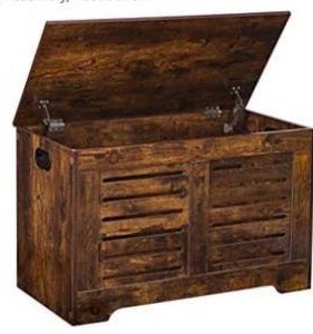 lot 6041 image: DINZI LVJ Storage Chest, Flip-Top Wooden Toy Box with 2 Safety Hinges, Retro Entryway Shoe Bench, Sturdy Large Storage Trunk for Living Room, Bedroom, Toddler Room, Easy Assembly, Rustic Brown