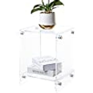 lot 5146 image: Acrylic Side Table,Clear Nightstand with Storage,Acrylic Coffee Table for Living Room,Acrylic Furniture for Bedroom,Couch Side End Table (White)