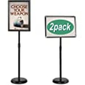 lot 6040 image: Klvied Heavy Duty Pedestal Poster Sign Stand, Adjustable Aluminum 11 x 17 Floor Standing Sign Holder for Both Vertical and Horizontal View, Black