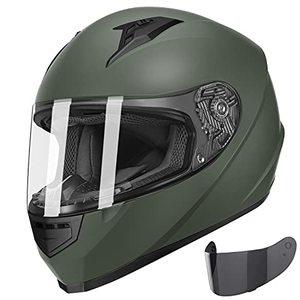 lot 2503 image: GLX GX11 Compact Lightweight Full Face Motorcycle Street Bike Helmet with Extra Tinted Visor DOT Approved (Camo, Large)