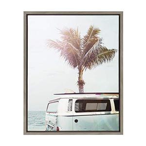 lot 2528 image: Kate and Laurel Sylvie Blue Beach Van Framed Canvas Wall Art by Amy Peterson, 18x24 Gray, Stylish Coastal Home Decor