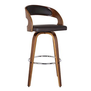lot 2542 image: Armen Living Shelly 26 Counter Height Barstool in Brown Faux Leather and Walnut Wood Finish