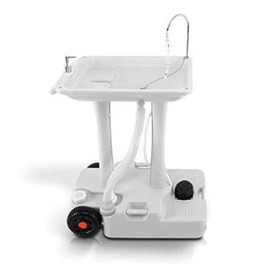 lot 2543 image: SereneLife SLCASN25 Portable Camping Sink wTowel Holder & Soap Dispenser-30L Water Capacity Hand Wash Basin Stand wRolling Wheels-for Outdoor Events, Gatherings, Worksite & Camping