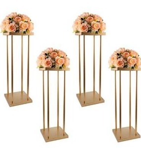 lot 2545 image: Gold Metal Wedding Flower Stand , Flower Arrangement Vase Column for Restaurant Hotel Centerpieces, Pack of 4 Dinner Home Decoration Gift (23.42 Inches Tall)