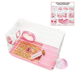 lot 2574 image: BOTHUA Hamster Cages, Hamster Cage for 2 Level Large Space Wire Frame, Suitable for Dwarf Hamsters, Syrian Hamster, Gerbils or Other Small Animal.23.6X13.4X14.9 Inch) Pink