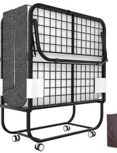 lot 2582 image: Karcog Folding Bed with Mattress, Rollaway Bed Storage Cover Included, Portable Foldable Guest Bed for Adults, Cot Size Fold up Bed with Memory Foam Mattress and Metal Frame on Wheels - 75 x 31