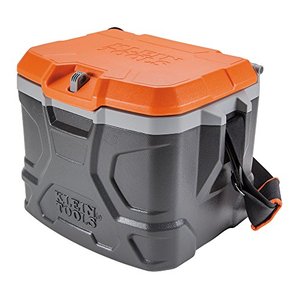 lot 2461 image: Klein Tools 55600 Work Cooler, 17-Quart Lunch Box Holds 18 Cans, Keeps Cool 30 Hours, Seats 300 Lb, Tradesman Pro Tough Box