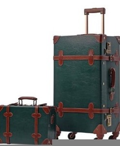 lot 2471 image: 172 UNIWALKER 2 Piece Vintage Luggage Set Women Cute Carry On Suitcase for Travel with Handbag, Dark Green
