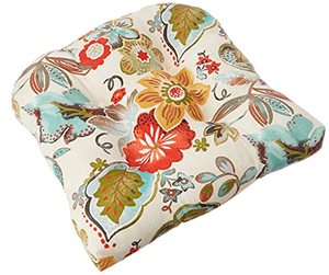 lot 2485 image: Pillow Perfect OutdoorIndoor Alatriste Ivory Tufted Seat Cushions (Round Back), 19 x 19, Floral, 1 Piece