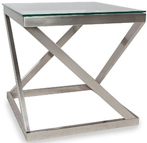 lot 2605 image: Signature Design by Ashley Coylin Modern Square Brushed Nickel End Table with Beveled Glass Top, Silver