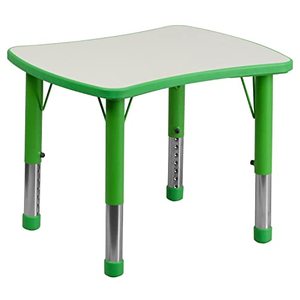 lot 2606 image: Flash Furniture 21.875W x 26.625L Rectangular Green Plastic Height Adjustable Activity Table with Grey Top