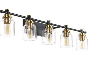 lot 2612 image: SOLFART Bathroom Glass Globe Vanity Light Over Mirror Vintage Black Bronze Finished Lighting 7900-5 Lights