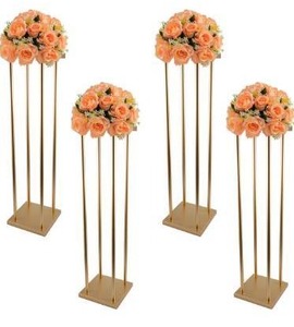 lot 2616 image: Gold Wedding Flower Stand Pack of 4, Metal Vase Column for Wedding Party Decoration, Hotel Home Decor (31.5 Inches Tall)