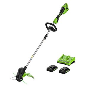 lot 2619 image: Greenworks 2 x 24V (48V) 15 Cordless String Trimmer, (2) 2.0Ah USB Batteries and Dual Port Rapid Charger Included