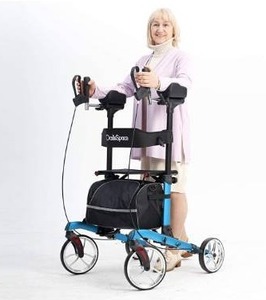 lot 2625 image: OasisSpace Heavy Duty Upright Walker for 450 lb,Bariatric Upright Walker Rollator with Wide Seat,Stand up Rollator Mobility Walking Aid for Elderly, Seniors and Adult Blue