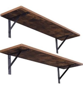lot 2632 image: DINZI LVJ Long Wall Shelves, 31.5 Inch Wall Mounted Shelves Set of 2, Easy-to-Install, Wall Storage Ledges with Sturdy Metal Brackets for Living Room, Bathroom, Bedroom, Kitchen, Rustic Brown