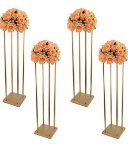 lot 2633 image: Gold Wedding Flower Stand Pack of 4, Metal Vase Column for Wedding Party Decoration, Hotel Home Decor (31.5 Inches Tall)