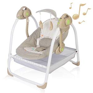 lot 2655 image: AiBeeYou Baby Swings for Infants Baby Swing with 6 Motions,Infant Swing with Music,Sounds and Timing Function, Baby Rocker with 2 Toys, Plush Seat & Soft Head Support, Machine Washable Fabric (Khaki)