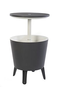 lot 2657 image: Keter Modern Cool Bar Outdoor Patio Furniture and Hot Tub Side Table with 7.5 Gallon Beer and Wine Cooler, Grey
