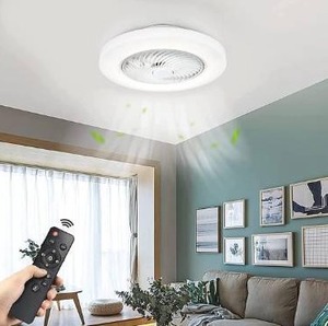 lot 2659 image: Ceiling Fan with Light, Modern Ceiling Fan with 3-Color Adjustable LED Light, Smart Timing Switch, Ventilation Essential Low Profile Ceiling Fan for Bedroom, Living Room21in