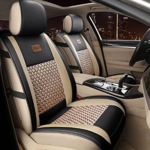 lot 2670 image: FREESOO 2pcs Car Seat Cover Leather, Front Carseat Cover Cushion Protectors Universal Fit Most Sedan SUV Truck Airbag Compatible (Khaki Black 2PCS)