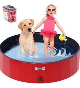 lot 2676 image: V-HANVER Dog Pool Pets Bathing Tub Plastic Wading Kiddie Pool for Medium and Large Dogs Kids - Portable Foldable Collapsible, 47 X 12 inch