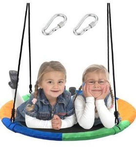 lot 2679 image: Saucer Tree Swing Seat with Straps and Flags Giant 40 Inches Saucer Swing Outdoor Play for Kids 2 Added Hanging Straps Adjustable Multi-Strand Ropes