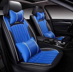 lot 2680 image: FREESOO Car Seat Cover Leather, Car Seat Covers Full Set Front Rear Automotive Waterproof Universal for 5 Seats Vehicle Year Round Use (Black Blue 2)