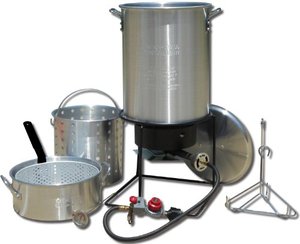 lot 2690 image: King Kooker 1265BF3 Portable Propane Outdoor Deep FryingBoiling Package with 2 Aluminum Pots