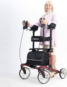 lot 2692 image: OasisSpace Heavy Duty Upright Walker 450 lb,Bariatric Upright Walker with Wide Seat,Stand up Rollator Mobility Walking Aid for Elderly, Seniors and Adult Red
