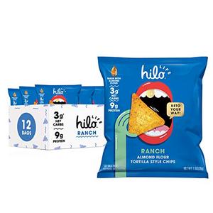 lot 2703 image: Hilo Life Low Carb Keto Friendly Tortilla Chip Snack Bags, Ranch, 12 Count Pack 12 oz