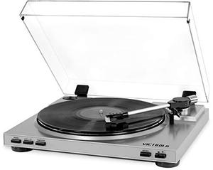 lot 2723 image: Victrola Pro USB Record Player with 2-Speed Turntable and Dust Cover, Silver (VPRO-3100-SLV)
