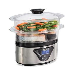 lot 2733 image: Hamilton Beach Digital Food Steamer for Quick, Healthy Cooking with Stackable Two-Tier Bowls for Vegetables and Seafood Plus Rice Basket, 5.5 Quart, Black & Stainless Steel