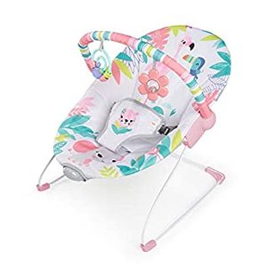 lot 2759 image: Bright Starts Flamingo Vibes 3-Point Harness Harness Vibrating Baby Bouncer with -Toy bar (B0812FTL5M)