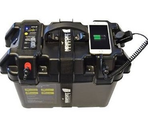 lot 2762 image: Newport Vessels Trolling Motor Smart Battery Box Power Center with USB and DC Ports