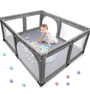lot 2816 image: YOBEST Baby Playpen, Extra Large Play Pens for Babies, Toddlers and Kids, Indoor and Outdoor Play Yard Activity Center with Gate, Sturdy Safety Playpen with Soft Breathable Mesh for Play Area, Gray