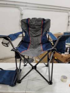 lot 2821 image: FAIR WIND Oversized Fully Padded Camping Chair with Lumbar Support, Heavy Duty Quad Fold Chair Arm Chair with Cooler Bag - Support 450 LBS