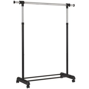 lot 45135 image: Mainstays Adjustable Rolling Garment Rack, Chrome and Black