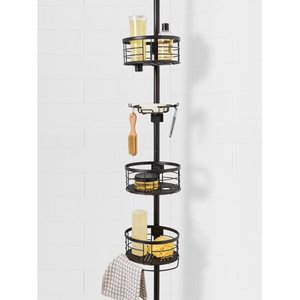 lot 45140 image: Better Homes and Gardens Rust-Resistant Tension Pole Shower Caddy with Removable Baskets, Oil-Rubbed Bronze