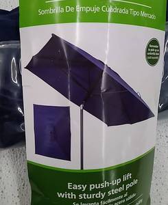 lot 45224 image: Mainstays push up Rectangular Market Umbrella, Blue
