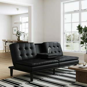 lot 45254 image: Mainstays Memory Foam PillowTop Futon with Cupholder,Black Faux Leather