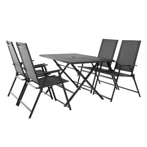 lot 45271 image: Mainstays Greyson Square Patio 5 Piece Folding Dining Set, Black