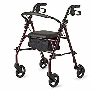 lot 31354 image: Healthcare Direct Steel Rollator Walker with 350 lb. Weight Capacity, Burgundy (B01KA92SJ6)
