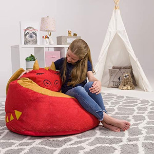 lot 31982 image: Posh Creations Cute Soft and Comfy Bean Bag Chair for Kids, Large, Animal - Red Dragon