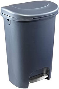 lot 31988 image: Rubbermaid Classic 13 Gallon Premium Step-On Trash Can with Lid and Stainless-Steel Pedal, Gunmetal Blue Waste Bin for Kitchen, NEW Premium Step-On