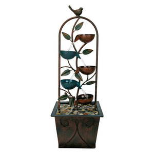 lot 31993 image: Foreside Home & Garden Cascading Cup Trellis With Bird Indoor Water Fountain With Pump
