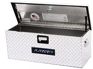 lot 32002 image: Lund 288273A 36-Inch Aluminum ATV Storage Box, Diamond Plated, Silver, Retail Price $295