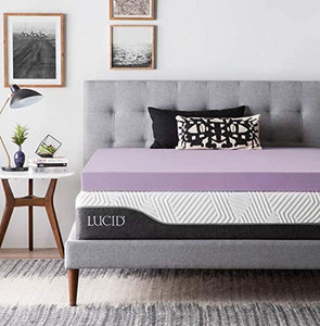lot 32031 image: LUCID 4 Inch Lavender Infused Memory Foam Mattress Topper - Ventilated Design - Queen Size