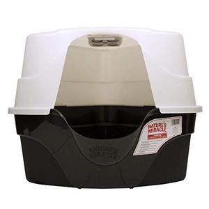 lot 32052 image: Nature��s Miracle Hooded Corner Litter Box, With Odor Control Charcoal Filter