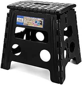 lot 46842 image: Acko Folding Step Stool 13 inch Heavy Duty Plastic Foldable Step Stool for Kids and Adults, Small Collapsible Fold Up Stepping Stool 2 Pack, appears used, sold as is